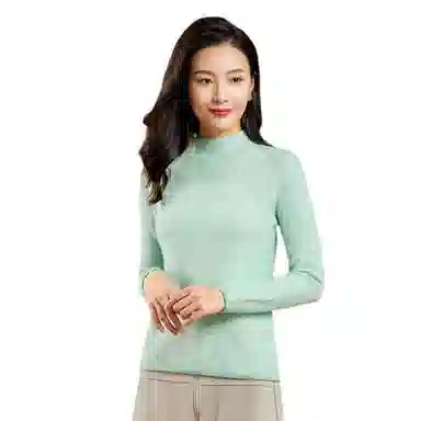 恒源祥 休闲半高领撞色提花针织羊绒衫 女款