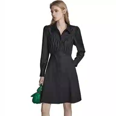 【dme】 翻领泡泡袖长袖连衣裙 黑色