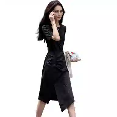 【dme】 纯色圆领修身中长款短袖连衣裙 女款 黑色