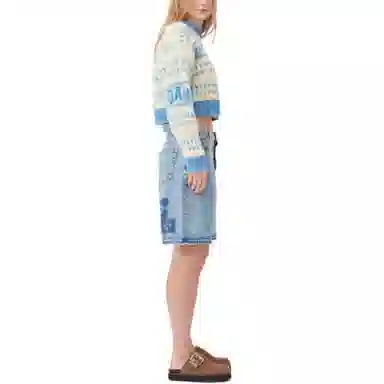 GANNI LAMBSWOOL CROPPED O-NECK PULLOVER STRONG BLUE
