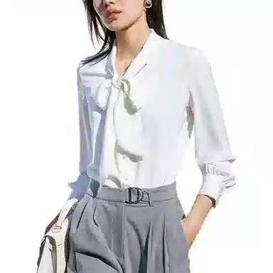 晚白 纯色纽扣长袖衬衫 女款 白色