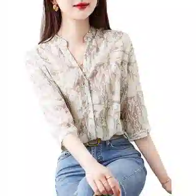 【dme】 法式印花短袖衬衫 女款 砾石色