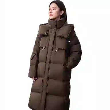 鸭鸭 休闲连帽长袖直筒羽绒服 女款