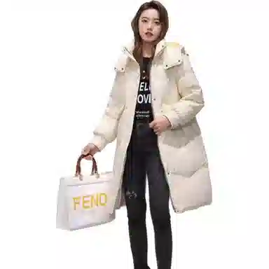 雅鹿 连帽字母长袖中长款羽绒服 女款