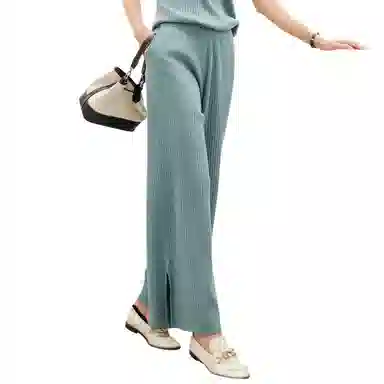 恒源祥 纯色高腰羊毛针织松紧系带阔腿休闲裤 女款