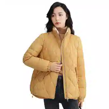 鸭鸭 纯色拉链立领修身长袖轻薄菱格简约百搭时尚休闲通勤日系大口袋羽绒服 女款