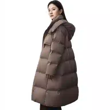 鸭鸭 休闲连帽长袖直筒羽绒服 女款