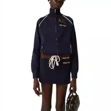 Miu Miu Embroidered Logo Zip Jacket Blue