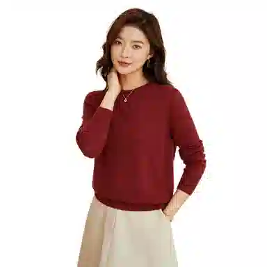 恒源祥 纯色圆领套头羊绒衫 女款