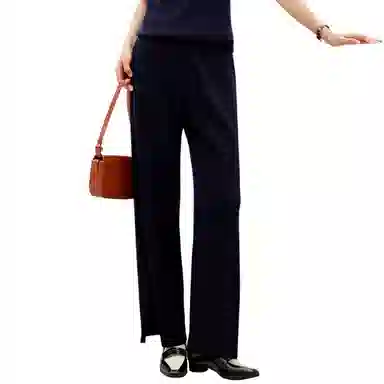 恒源祥 纯色高腰羊毛针织松紧系带阔腿休闲裤 女款