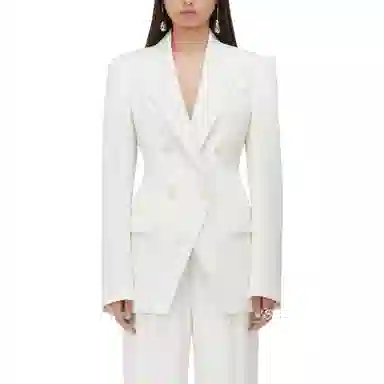 Alexander McQueen Double Breasted Cut Away Jacket In Ivory