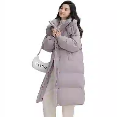 鸭鸭 纯色加厚中长款连帽拉链羽绒服 女款