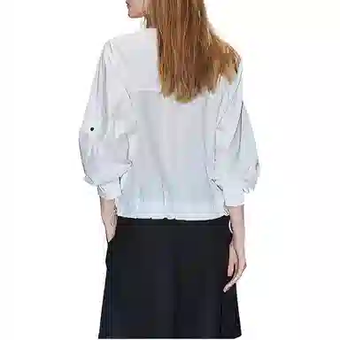 【dme】 纯色拼接圆领套头插肩长袖衬衫 女款 本白