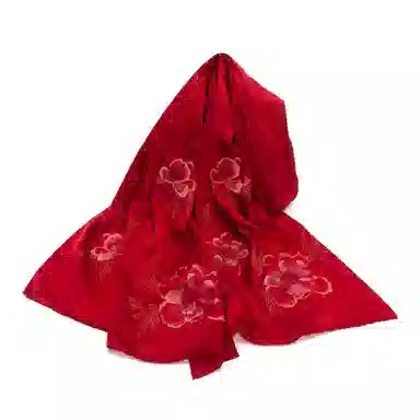 上海故事 真丝刺绣素绉缎长巾 丝韵牡丹 桑蚕丝 丝巾 女款