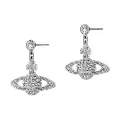 Vivienne Westwood Logo Crystal Earrings Platinum