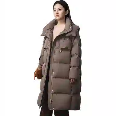 鸭鸭 休闲连帽长袖直筒羽绒服 女款