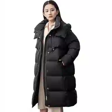 鸭鸭 休闲连帽长袖直筒羽绒服 女款