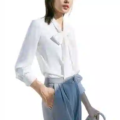 晚白 纯色纽扣长袖衬衫 女款 白色