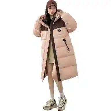 鸭鸭 拼色连帽拉链羽绒服 女款