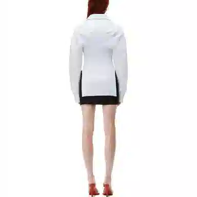 alexander wang FW23 Cotton Cinched Button Up With Ribbed Trim