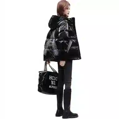 鸭鸭 字母拉链连帽羽绒服 女款