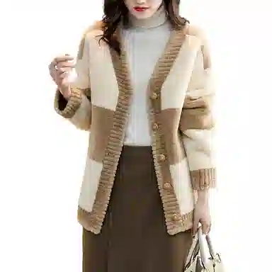 【dme】 不起球不掉毛舒适柔软皮毛一体外套大衣 女款 卡其色