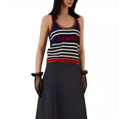 Gucci Striped Logo Sleeveless Top Navy
