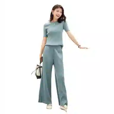 恒源祥 纯色高腰羊毛针织松紧系带阔腿休闲裤 女款