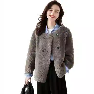 【dme】 纯色圆领纽扣毛毛棉服 女款