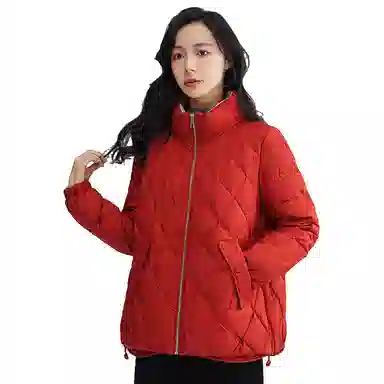 鸭鸭 纯色拉链立领修身长袖轻薄菱格简约百搭时尚休闲通勤日系大口袋羽绒服 女款