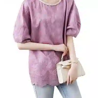 【dme】 休闲圆领花边短袖衬衫 女款