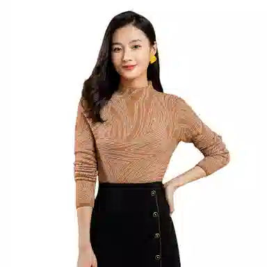 恒源祥 休闲半高领撞色提花针织羊绒衫 女款