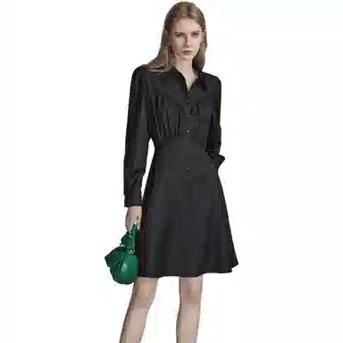 【dme】 翻领泡泡袖长袖连衣裙 黑色