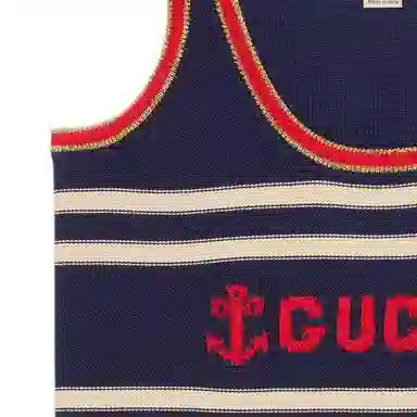 Gucci Striped Logo Sleeveless Top Navy