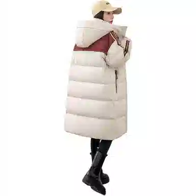 鸭鸭 拼色连帽拉链羽绒服 女款