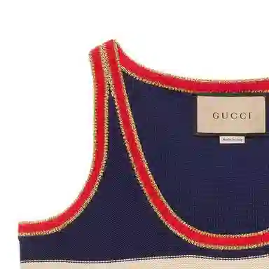 Gucci Striped Logo Sleeveless Top Navy