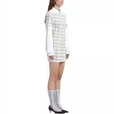 MARNI White Bio Cotton Top With Irregular Checked Print