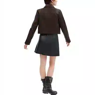 COACH Slim Single-Breasted Leather Jacket Brown