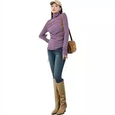 美洋 纯色高领打底休闲长袖衬衫 女款