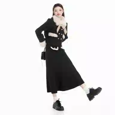 THREE Wool Coat and Skirt Set