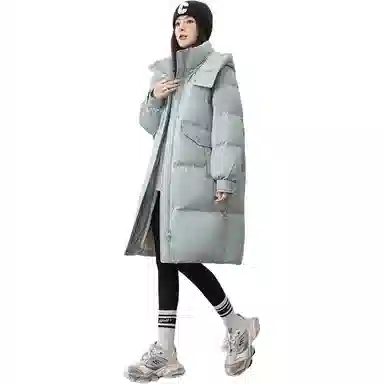 鸭鸭 纯色连帽简约加厚中长款羽绒服 女款