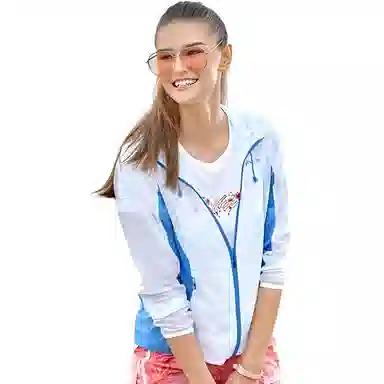探路者 户外超薄防紫外线舒适防晒服 女款 白色/天际蓝
