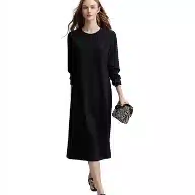 【dme】 纯色休闲简约圆领长袖连衣裙 女款 黑色