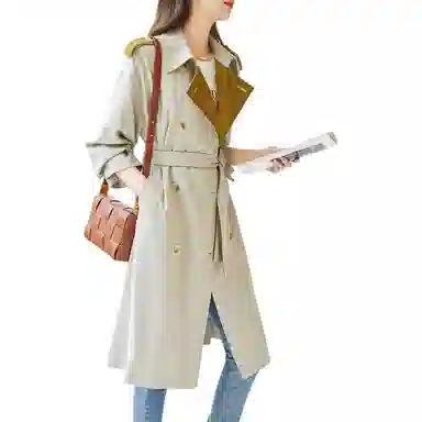 【dme】 纯色双排扣中长款宽松翻领风衣 女款 浅咖色