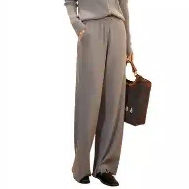 恒源祥 羊毛针织阔腿裤松紧高腰系带休闲裤 女款