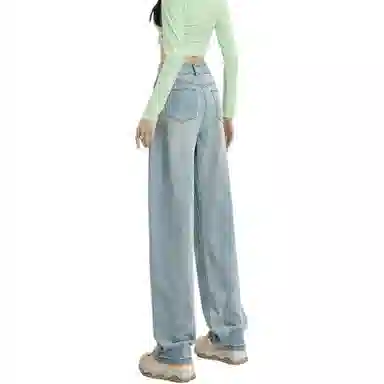 惟熙 清凉天丝薄款透气国风刺绣垂坠感牛仔裤 女款 浅蓝色