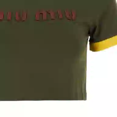 Miu Miu SS24 Logo Embroidered Crop T-Shirt Green