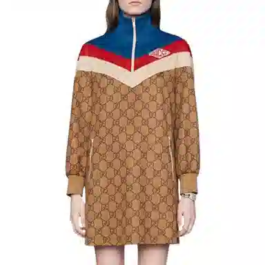 Gucci SS22 Embroidered Logo Dress Brown