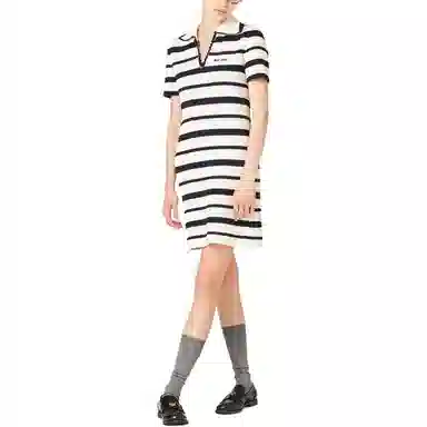 Miu Miu SS24 Striped Knit Mini Dress Ivory