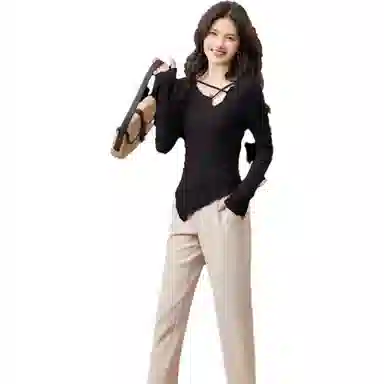 【dme】纯色不规则长袖针织衫 女款